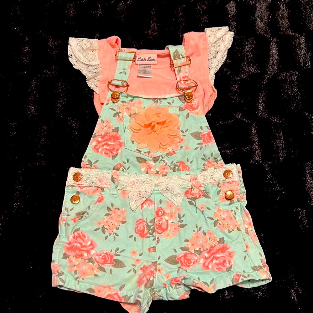 Little Lass Toddler Girls Matching Overall Short Set